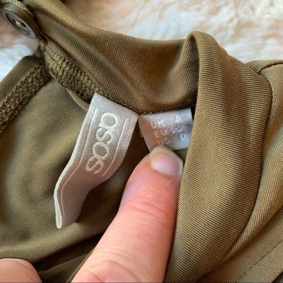 ASOS olive army green tan cold shoulder sleeve top size 0 - Picture 10 of 14